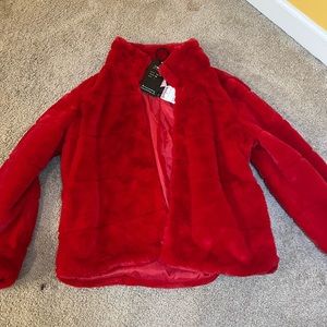 Red Womens Faux Fur Coat